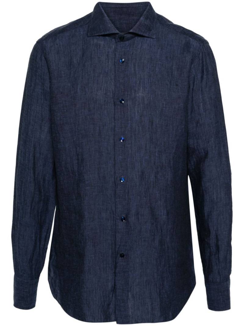 Barba long-sleeves linen shirt - Blue von Barba