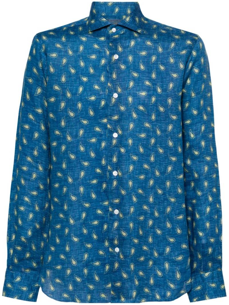 Barba paisley-print linen shirt - Blue von Barba