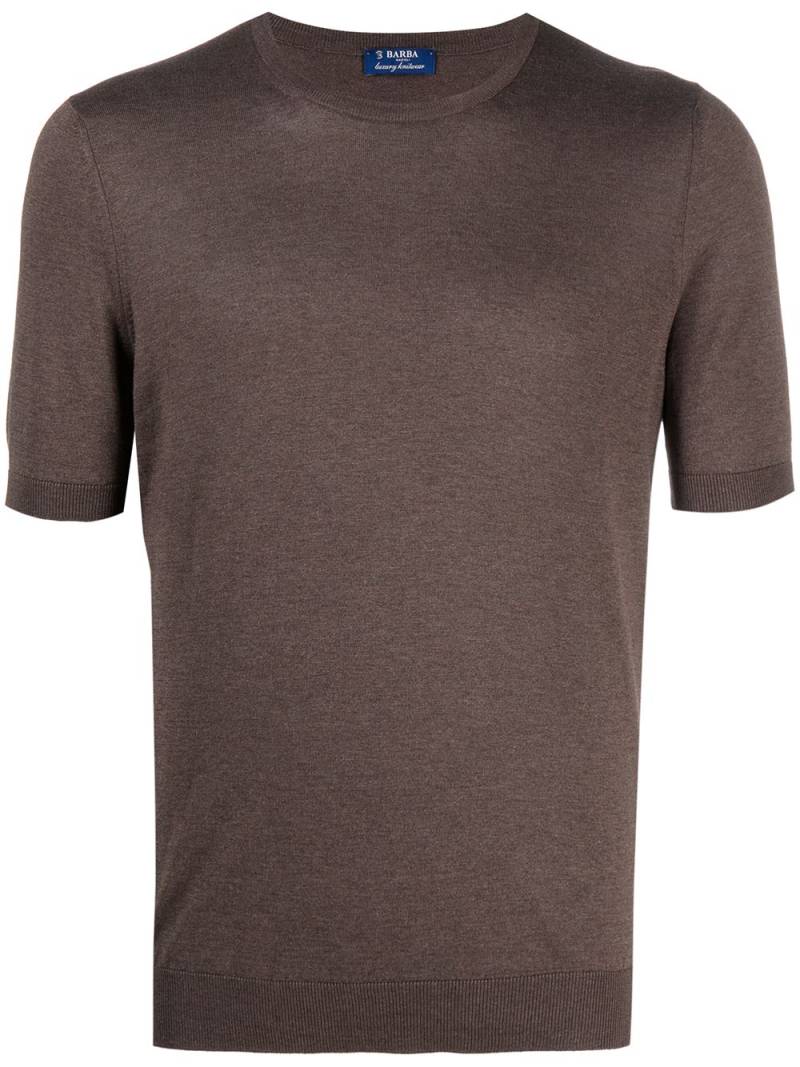 Barba short-sleeve fitted silk top - Brown von Barba