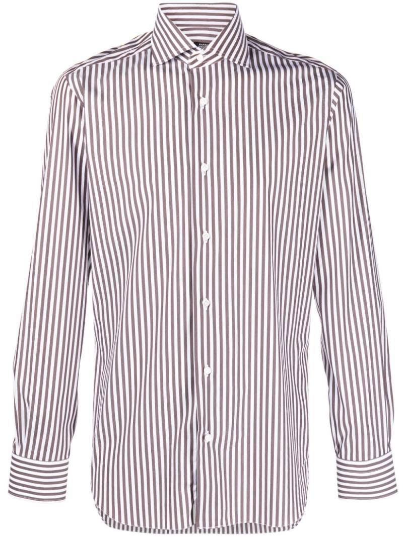 Barba stripe-print long-sleeve shirt - Brown von Barba