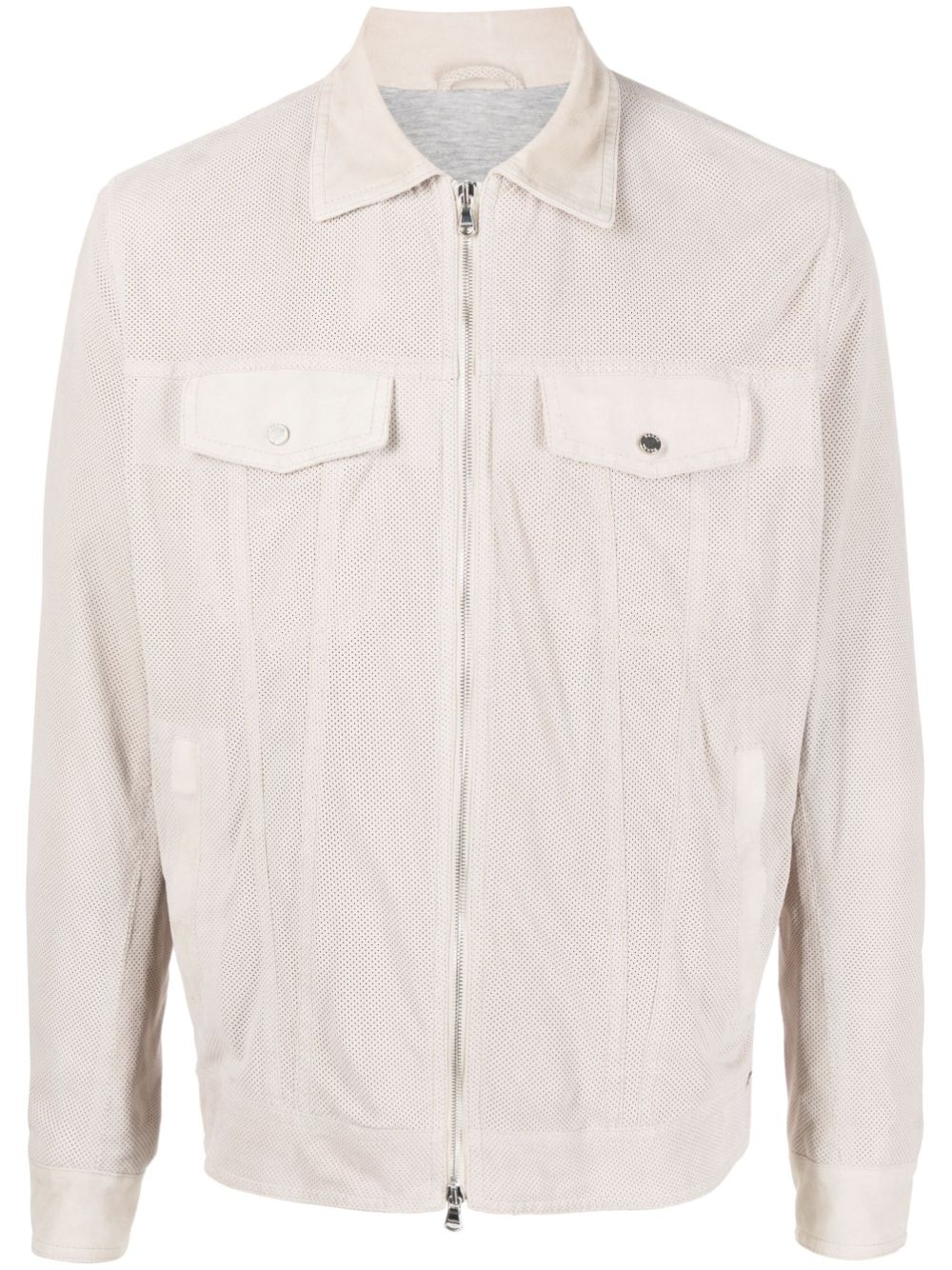 Barba zip-up leather shirt jacket - Neutrals von Barba