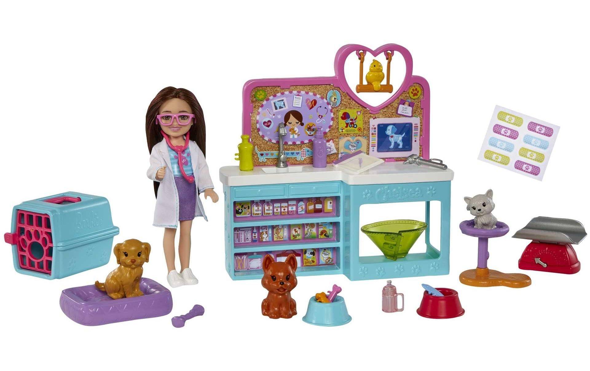 Barbie Spielwelt »Spielset Chelsea Tierklinik mit Tierchen & Zubehör« von Barbie