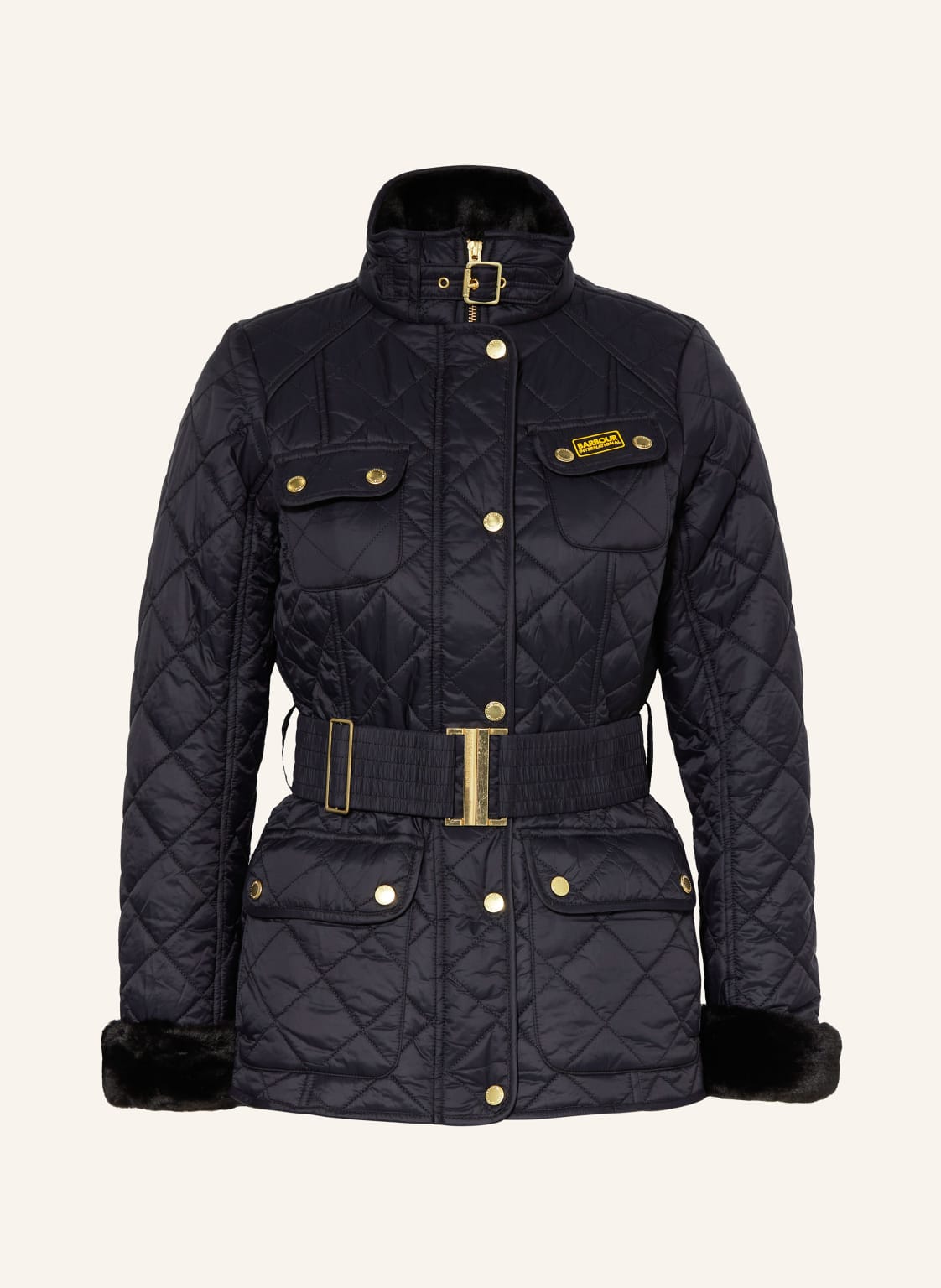 Barbour International Steppjacke Internation Polarquilt Mit Kunstfell schwarz