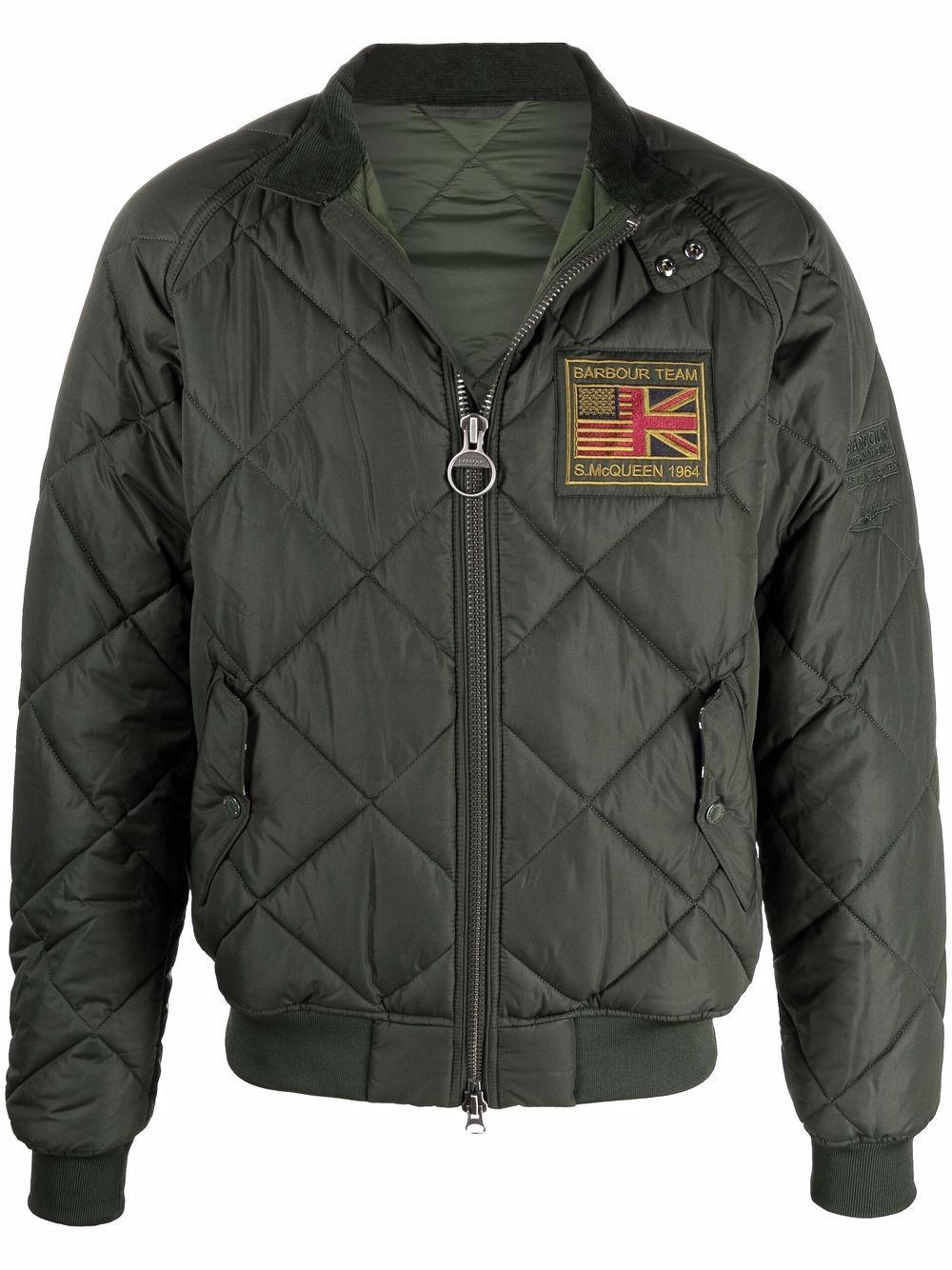 Barbour logo-patch zip-up quilted jacket - Green von Barbour