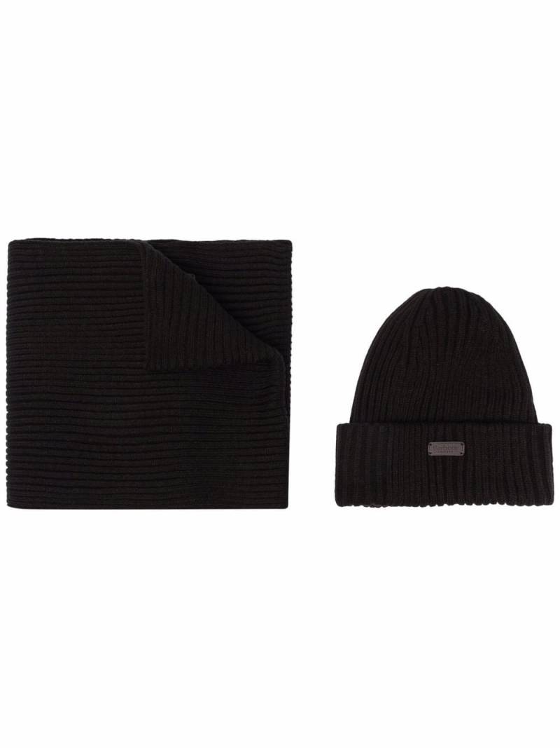 Barbour ribbed knit scarf and beanie - Black von Barbour