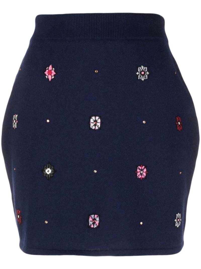 Barrie floral-motif cashmere-cotton straight skirt - Blue von Barrie