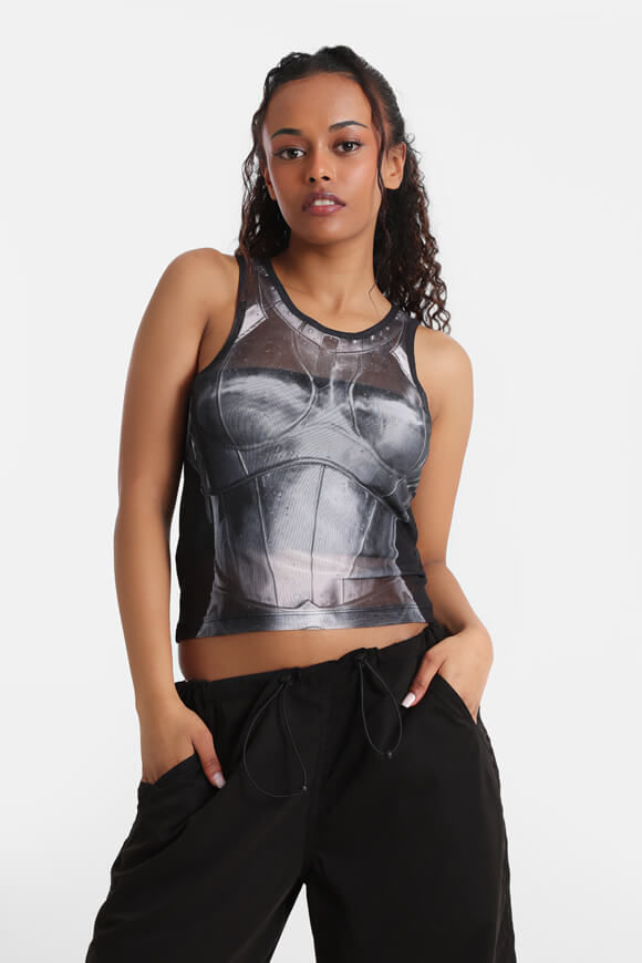 Basic Pleasure Mode Mesh Crop Tanktop | Black + White | Damen  | S