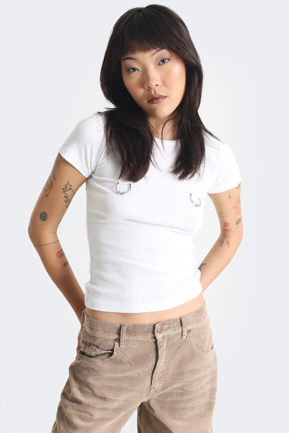 Basic Pleasure Mode Pierced T-Shirt | White | Damen  | L von Basic Pleasure Mode