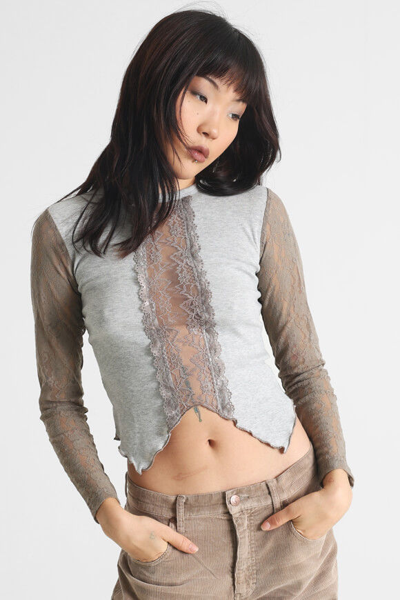 Basic Pleasure Mode Relic Crop Langarmshirt | Heather Grey + Brown | Damen  | L von Basic Pleasure Mode