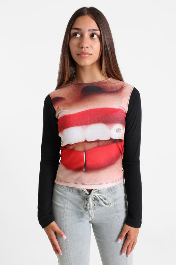 Basic Pleasure Mode Smiley Langarmshirt | Multicolor + Black | Damen  | M von Basic Pleasure Mode