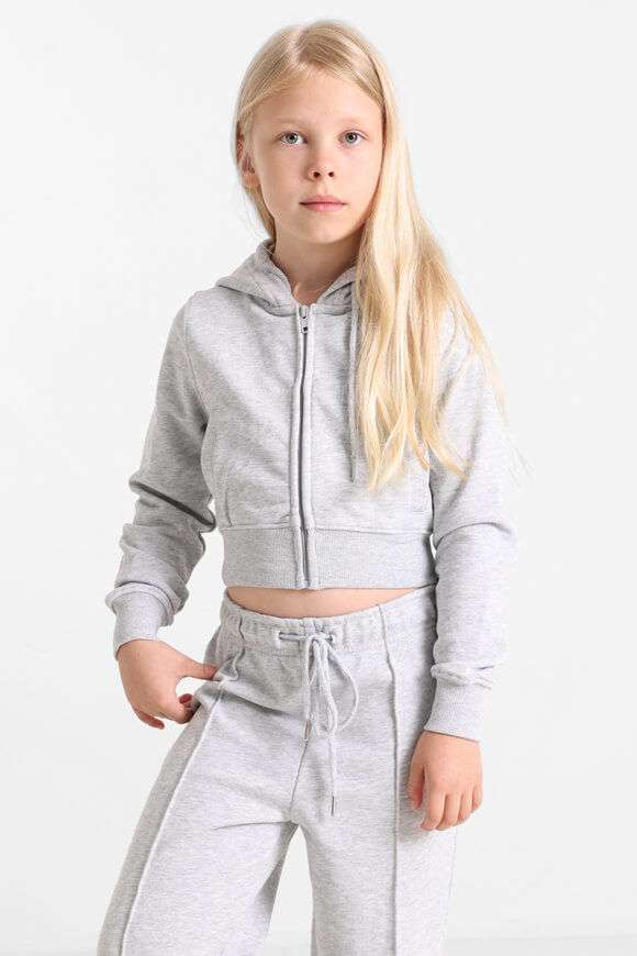 Basigal Girls Crop Kapuzensweatjacke | Grau meliert | Mädchen  | 10 von Basigal Girls