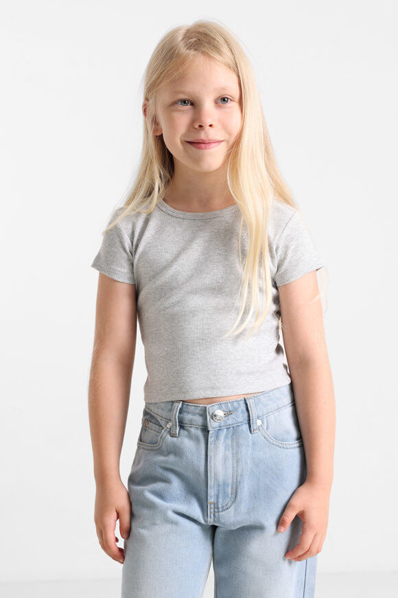 Basigal Girls Geripptes Crop T-Shirt | Grau meliert | Mädchen  | 10 von Basigal Girls