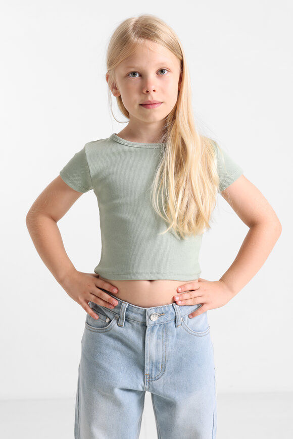 Basigal Girls Geripptes Crop T-Shirt | Sage | Mädchen  | 10 von Basigal Girls