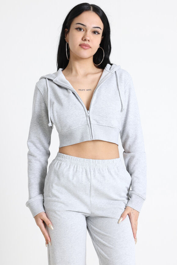 Basigal Crop Kapuzensweatjacke | Grau meliert | Damen  | L von Basigal