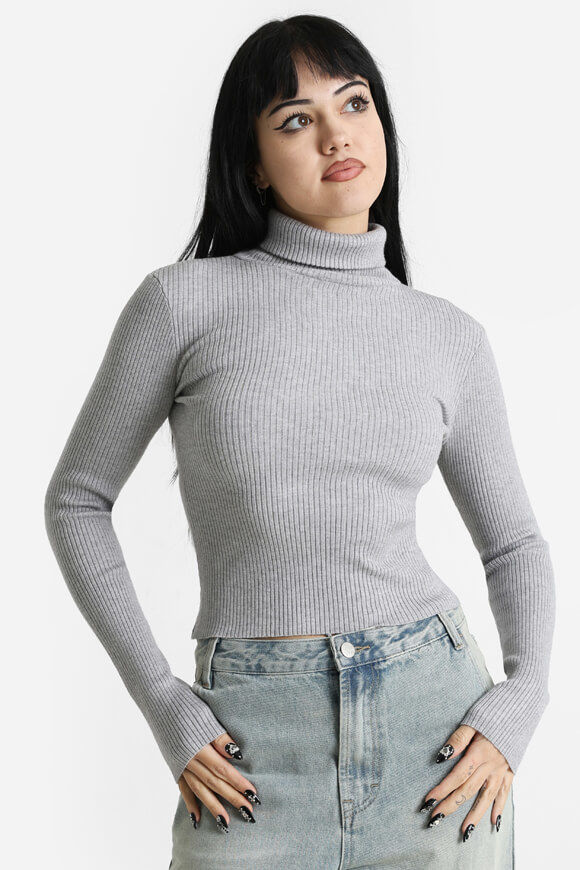 Basigal Gerippter Crop Strickpullover | Hellgrau meliert | Damen  | L von Basigal