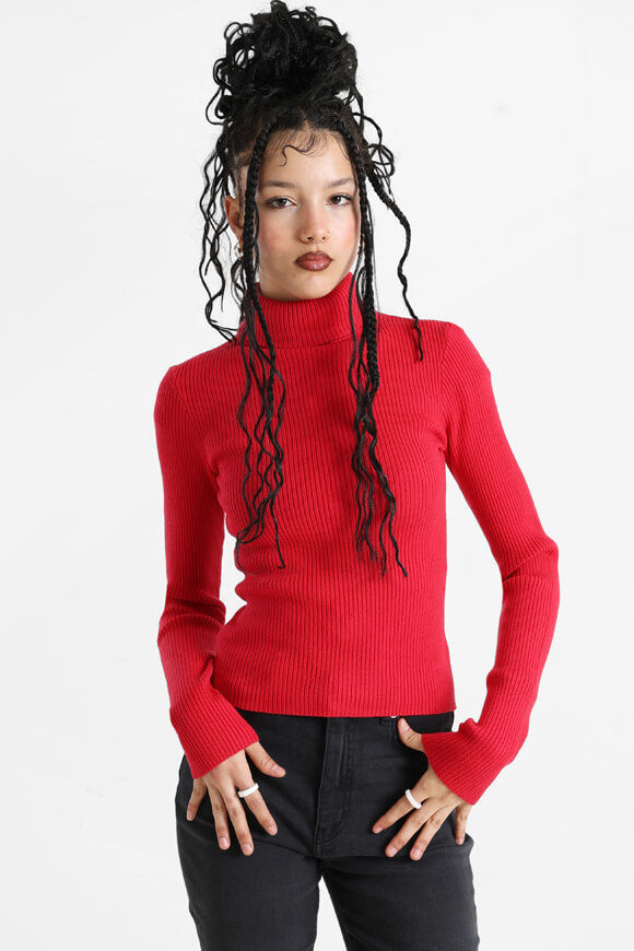 Basigal Gerippter Crop Strickpullover | Rot | Damen  | XS