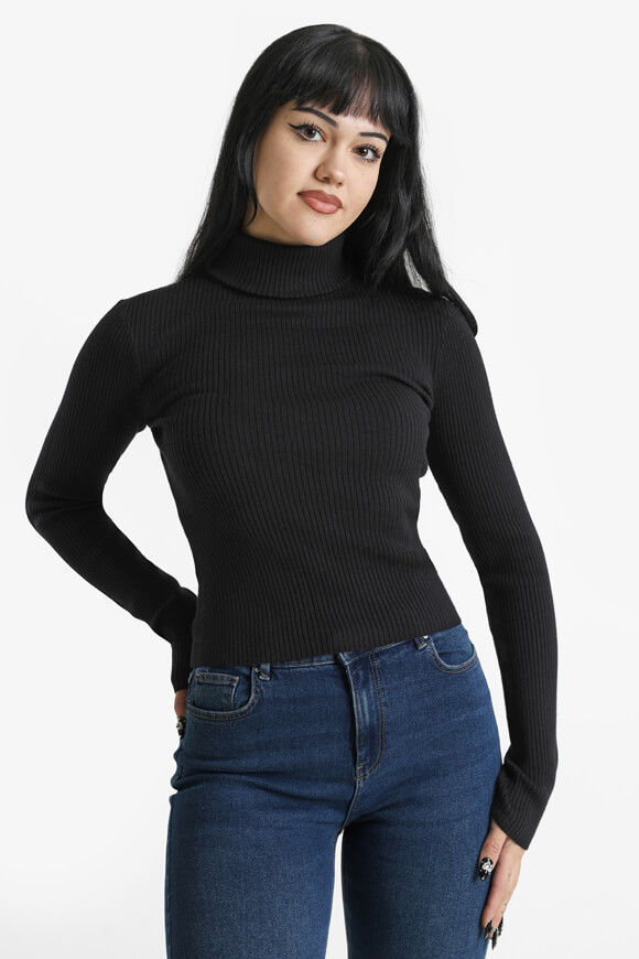 Basigal Gerippter Crop Strickpullover | Schwarz | Damen  | L von Basigal