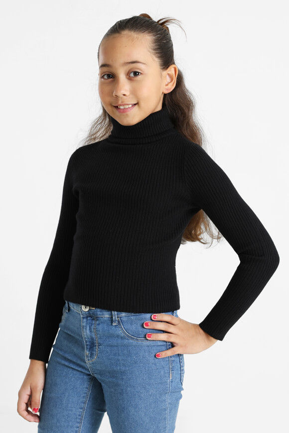 Basigal Gerippter Crop Strickpullover | Schwarz | Mädchen  | 10 von Basigal