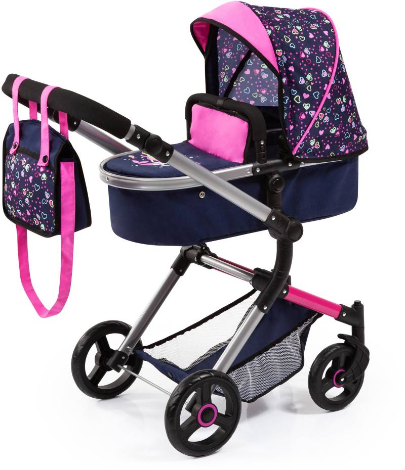 Bayer Kombi-Puppenwagen »Vario, Blau/Pink/Herzchen«, inkl. Wickeltasche von Bayer