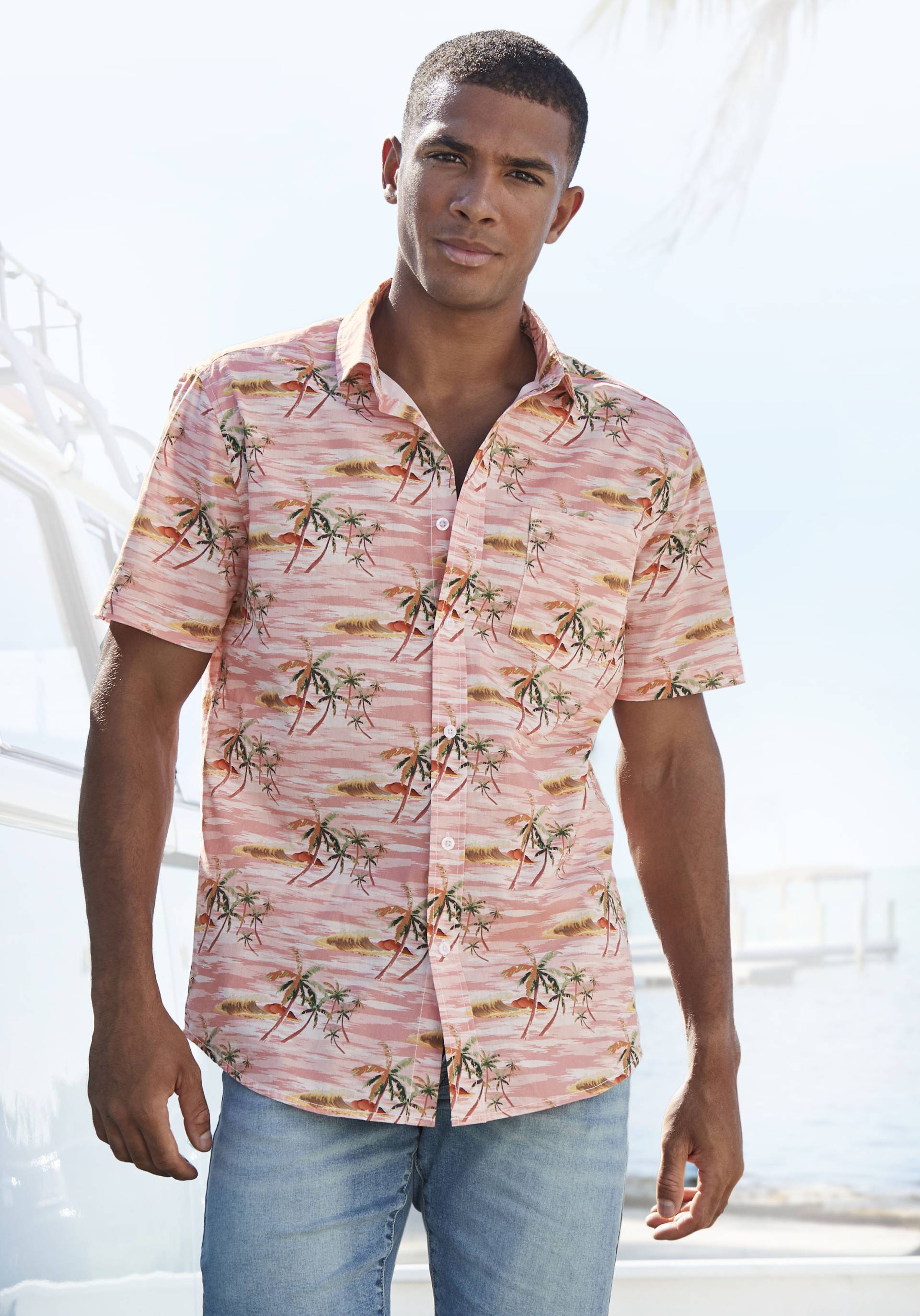 Beachtime Hawaiihemd »Regular fit«, Kurzarm, Freizeithemd mit Palmenprint, reine Baumwolle von Beachtime