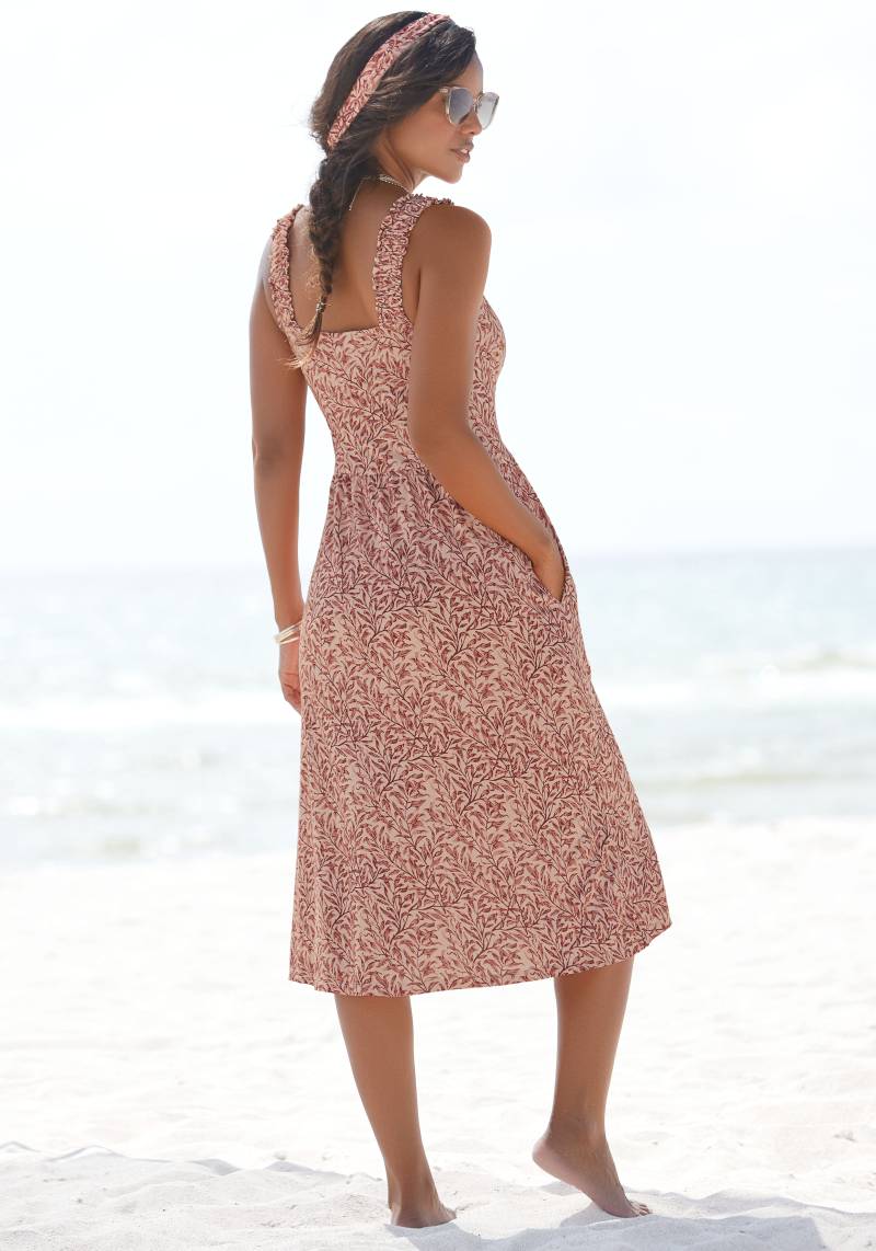 Beachtime Jerseykleid, mit Blätterdruck und Taschen, leichtes Strandkleid, Sommerkleid von Beachtime