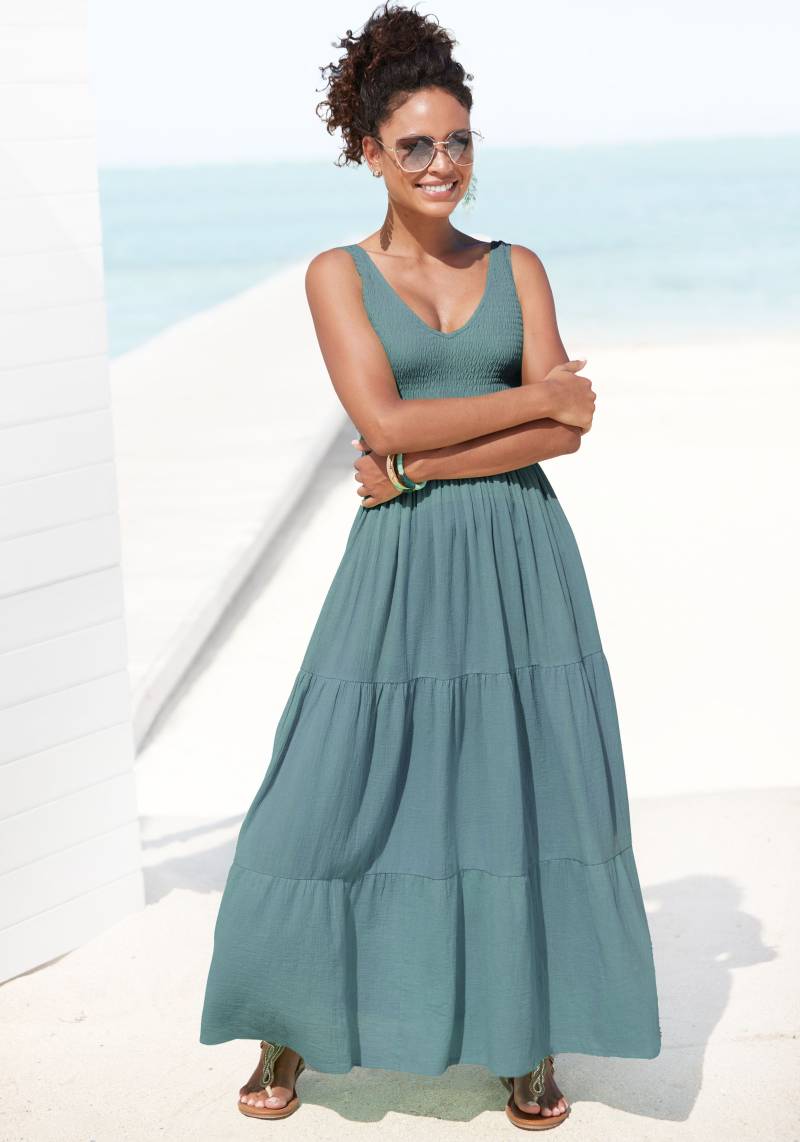 Beachtime Maxikleid, aus gewebter Baumwolle, Sommerkleid mit gestuftem Rock von Beachtime