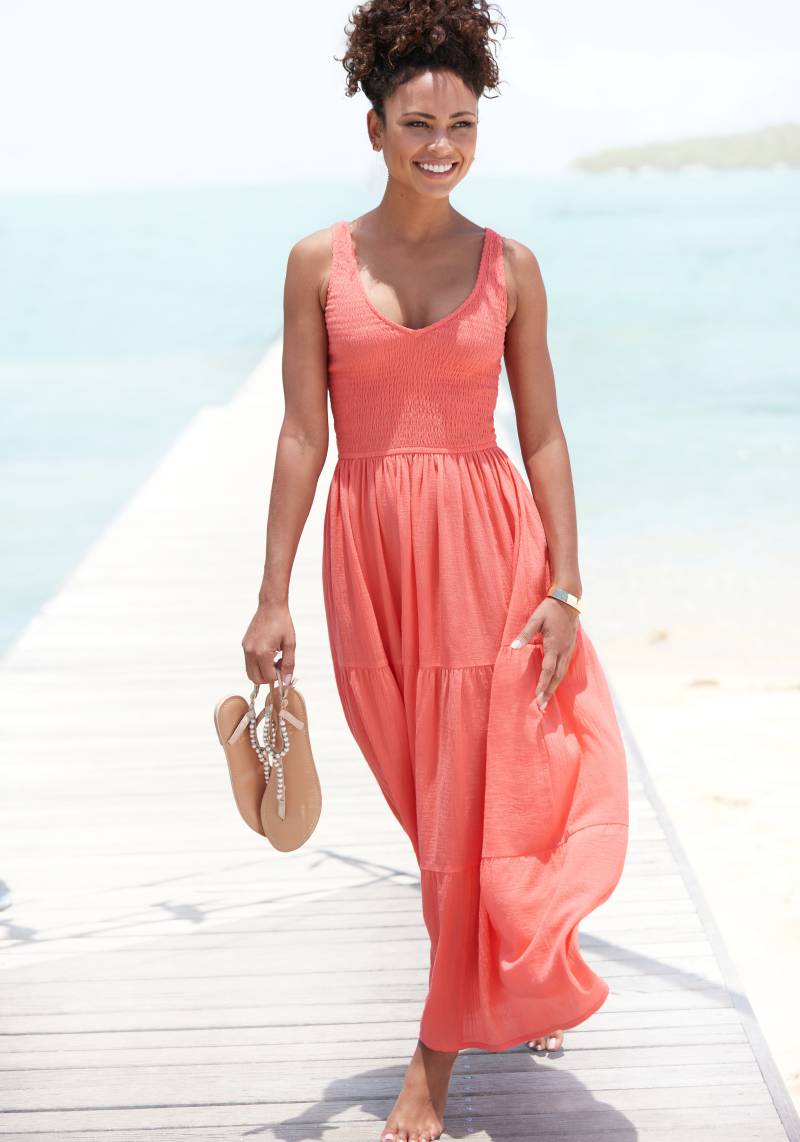 Beachtime Maxikleid, aus gewebter Baumwolle, Sommerkleid mit gestuftem Rock von Beachtime