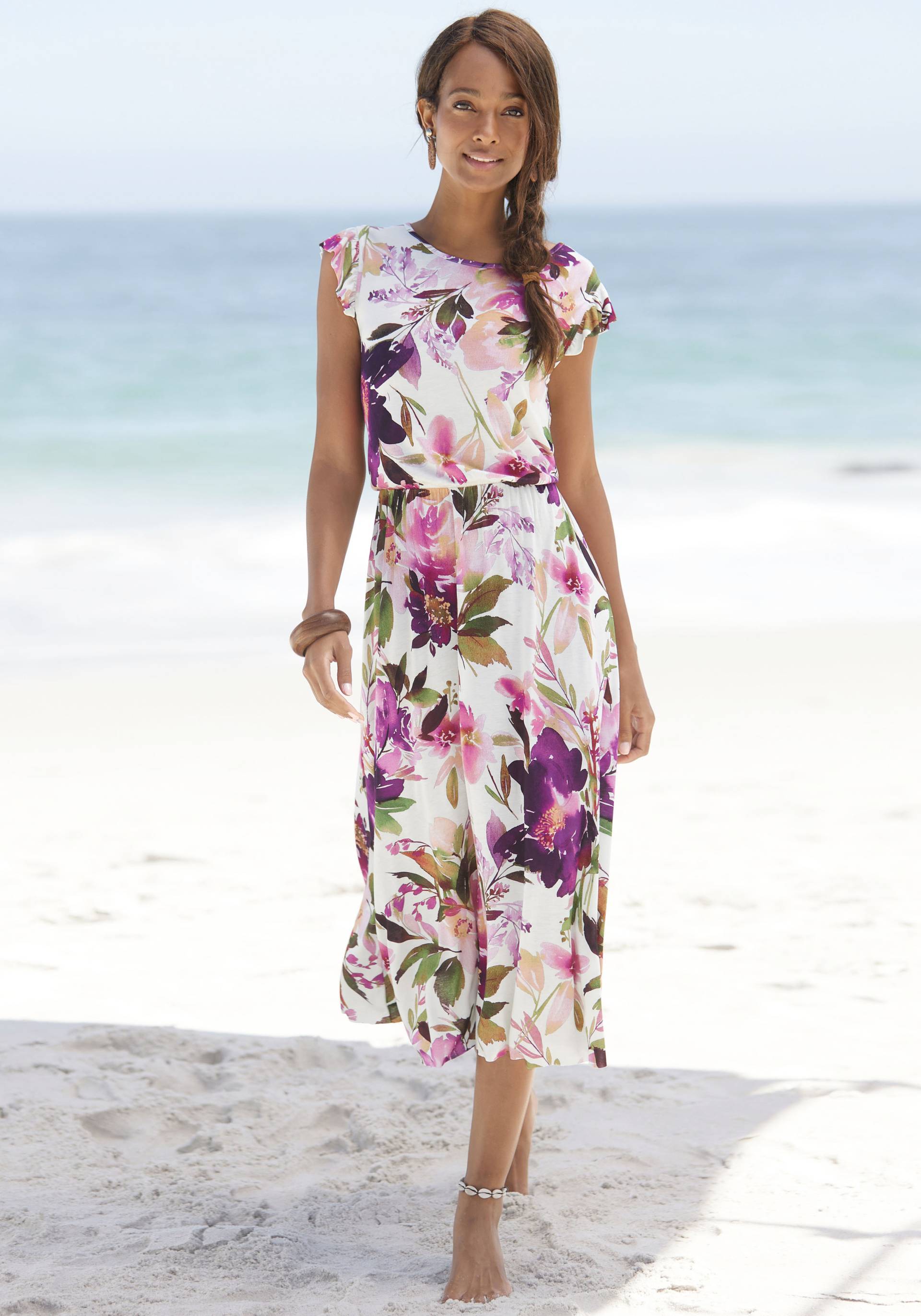 Beachtime Midikleid, mit Blumendruck und Gummizug, Sommerkleid, Strandkleid von Beachtime