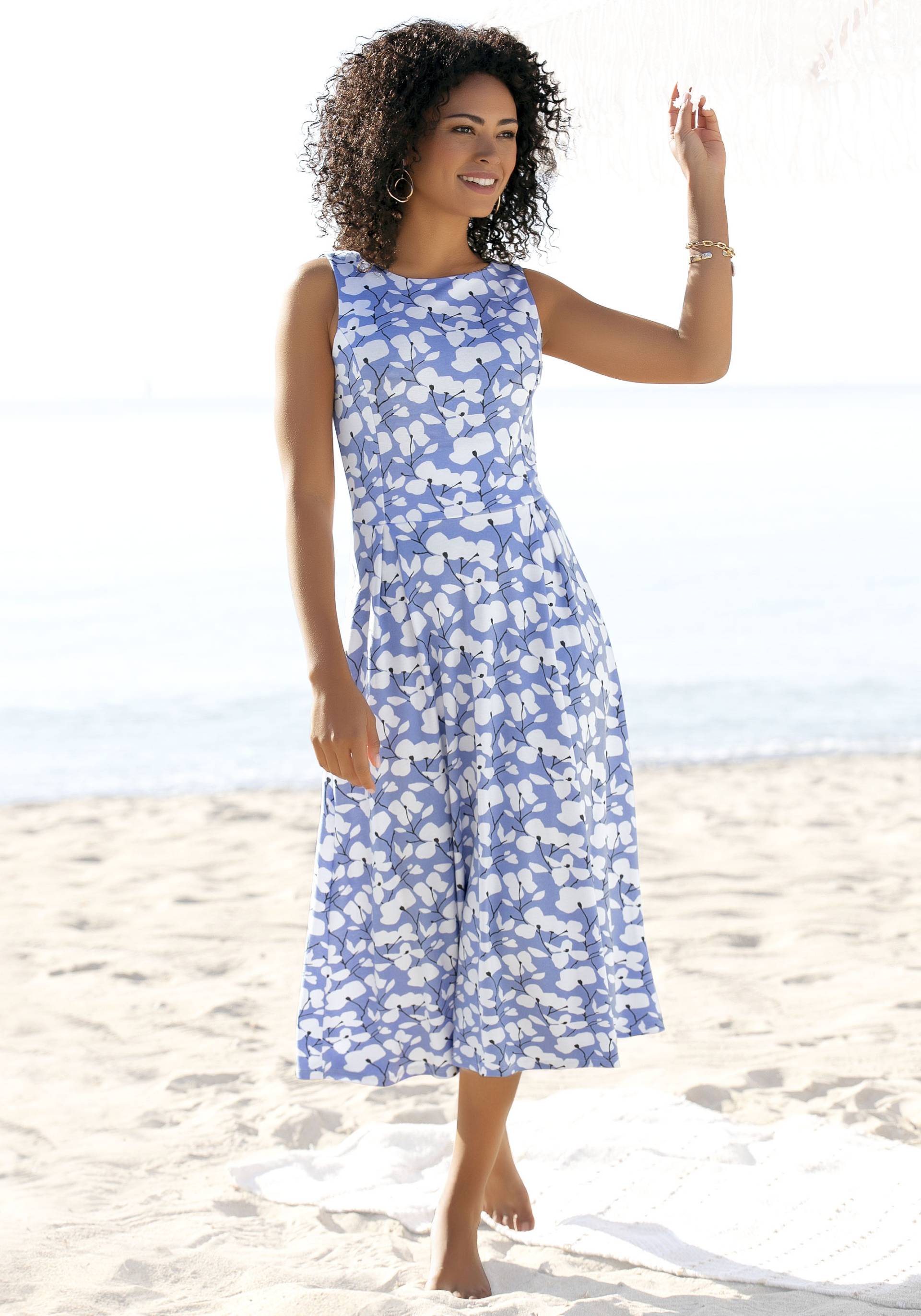 Beachtime Midikleid, mit Blumendruck, aus Jersey, A-Linien-Kleid von Beachtime