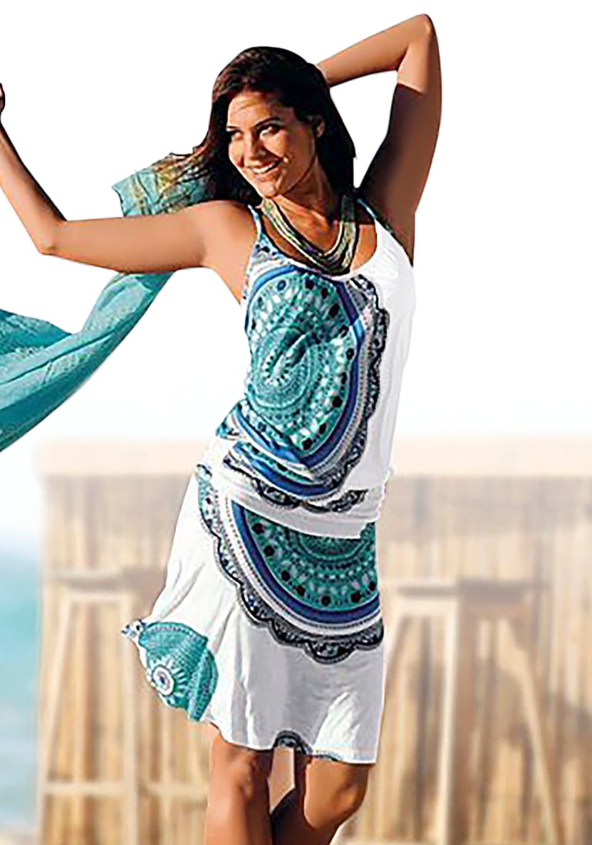 Beachtime Strandkleid, mit Alloverprint und verstellbaren Trägern, Sommerkleid, Jerseykleid Beachtime Strandkleid, mit Alloverprint und verstellbaren Trägern, Sommerkleid, Jerseykleid von Beachtime