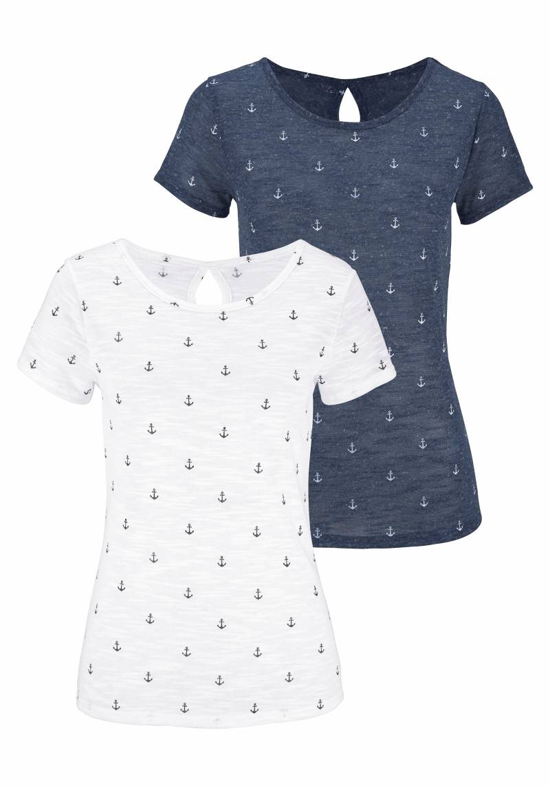 Beachtime T-Shirt, (2er-Pack), mit maritimem Anker-Druck von Beachtime