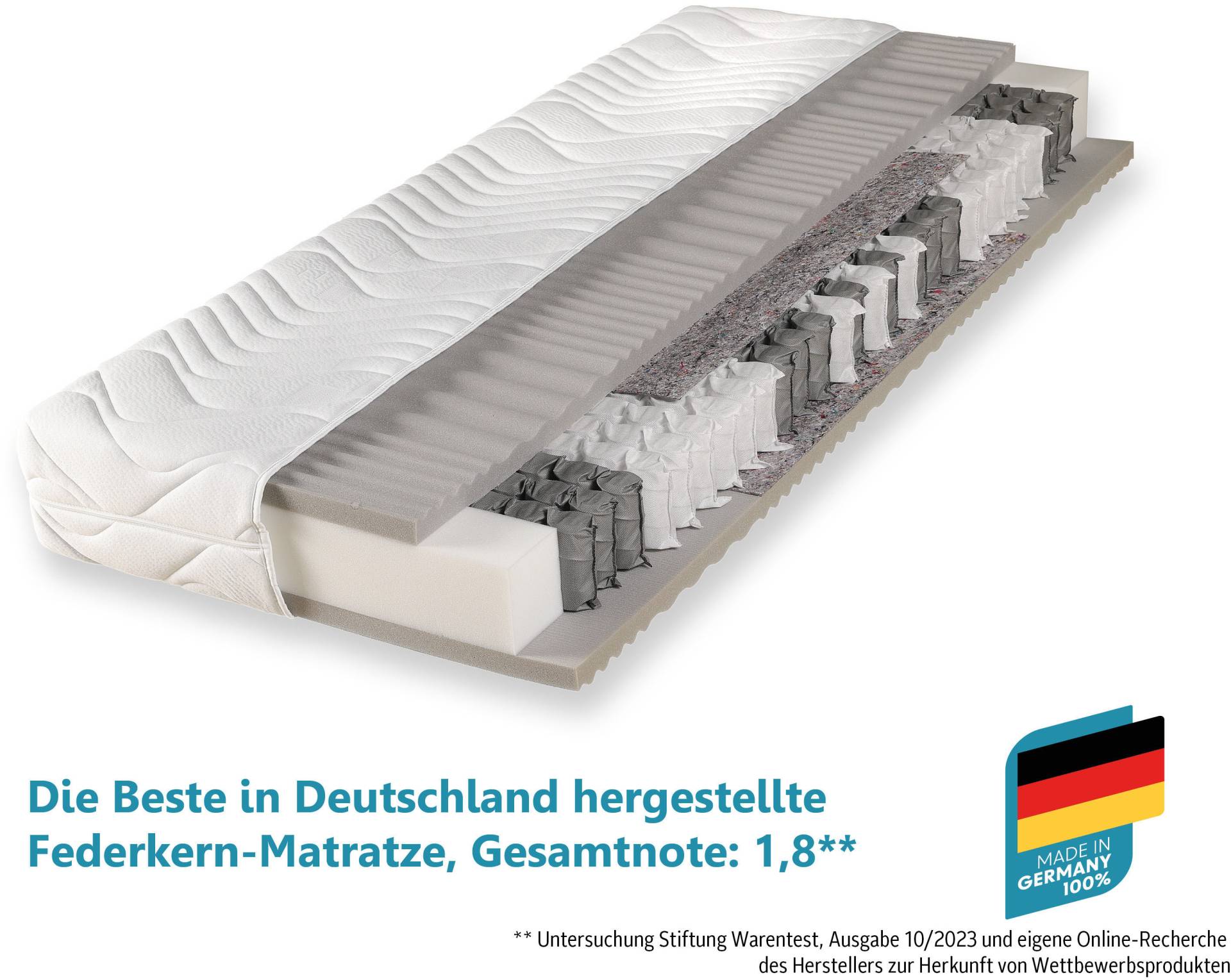 Beco Taschenfederkernmatratze »Maxima Plus, Matratze in 90x200 und vielen weiteren Grössen erhältlich!«, 22 cm hoch, (1 St.), Matratze, 7 Zonen, 90x200 cm in H3 von Stiftung Warentest "GUT (1,8)" von Beco