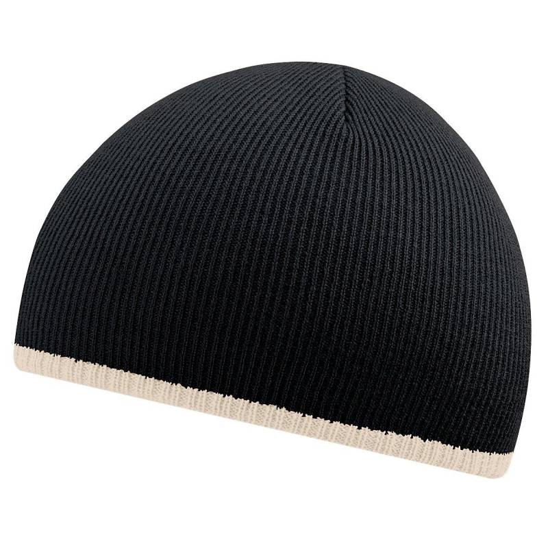 Beanie Mütze Strickmütze Mit Kontrastrand Damen Schwarz ONE SIZE von Beechfield