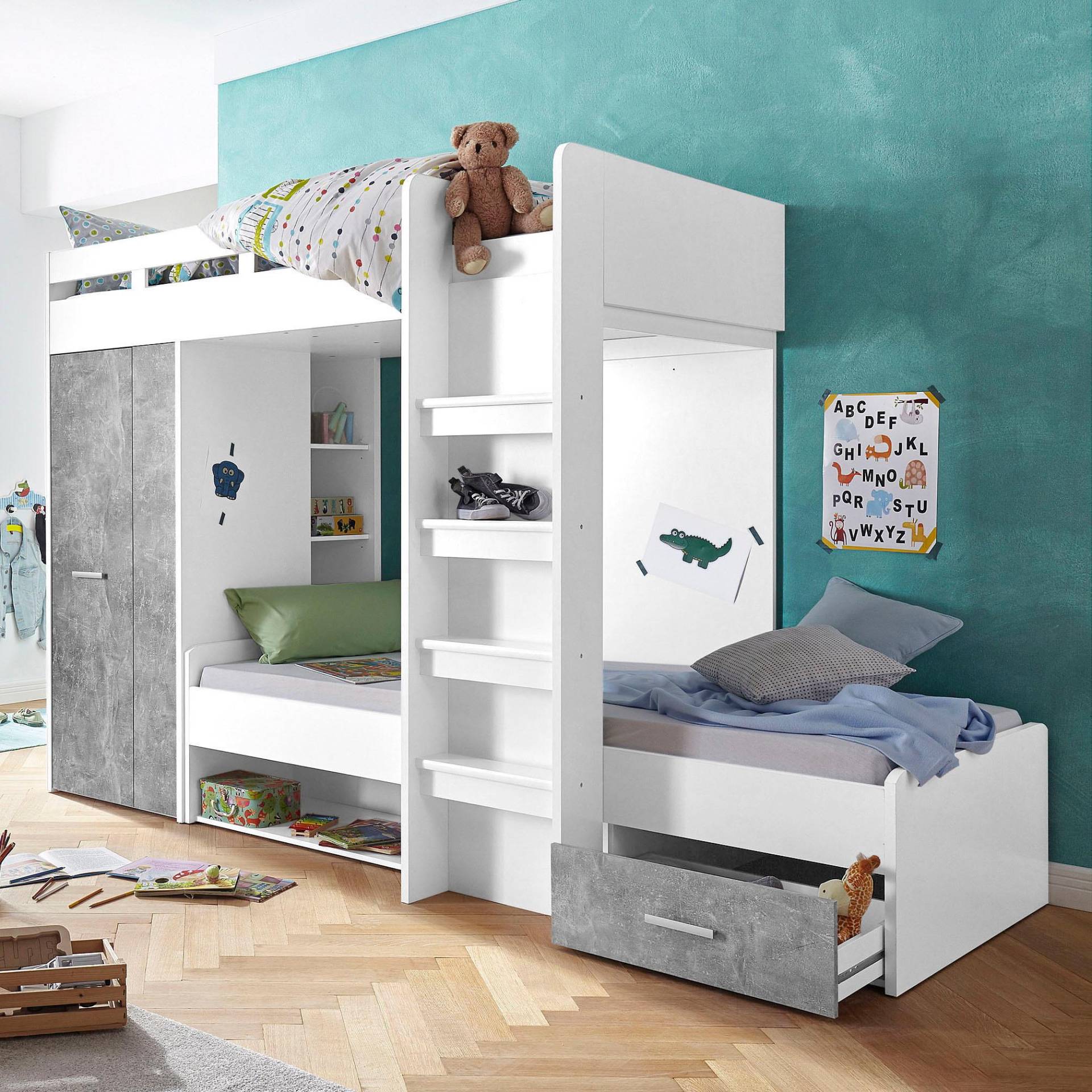 Begabino Hochbett »MAXI«, mit 2 Liegeflächen, Kleiderschrank und Regalen Begabino Hochbett »MAXI«, mit 2 Liegeflächen, Kleiderschrank und Regalen von Begabino