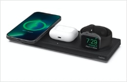 Belkin Smartphone-Ladegerät »Belkin drahtloses 3-in-1 MagSafe Ladepad«, (inkl. Netzteil kompatibel für iPhone der Serie 15/14/13/12), für iPhone, Apple Watch und AirPods, Wireless Ladegerät/Ladestation von Belkin