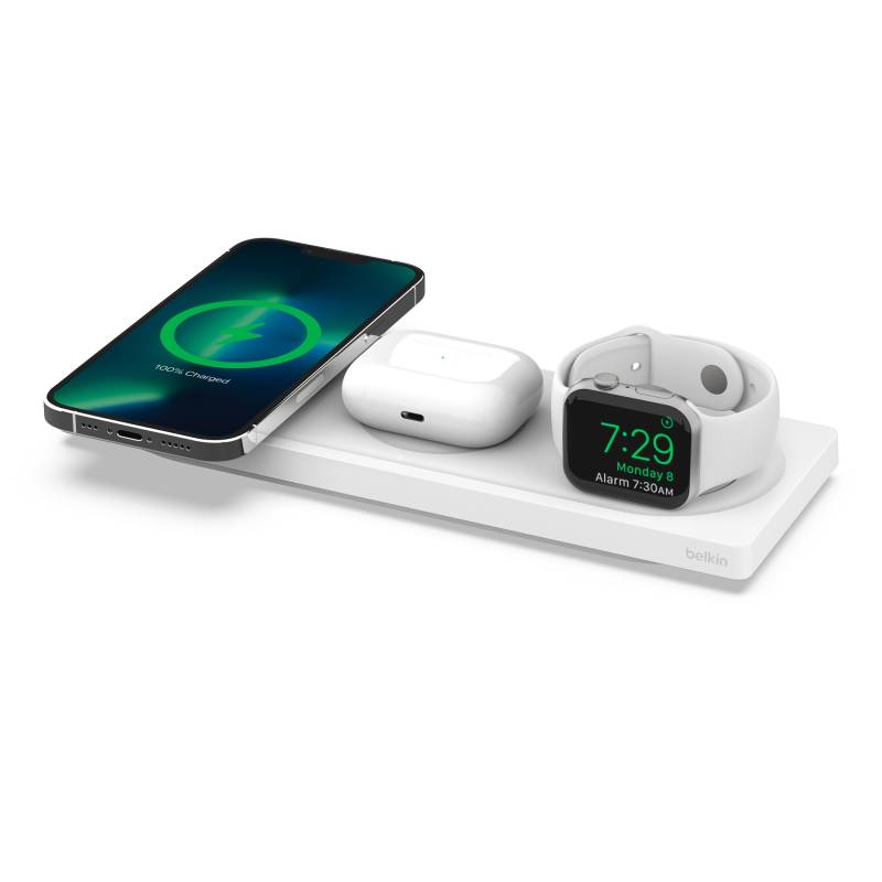 Belkin Smartphone-Ladegerät »Belkin drahtloses 3-in-1 MagSafe Ladepad«, (inkl. Netzteil kompatibel für iPhone der Serie 15/14/13/12), für iPhone, Apple Watch und AirPods, Wireless Ladegerät/Ladestation von Belkin