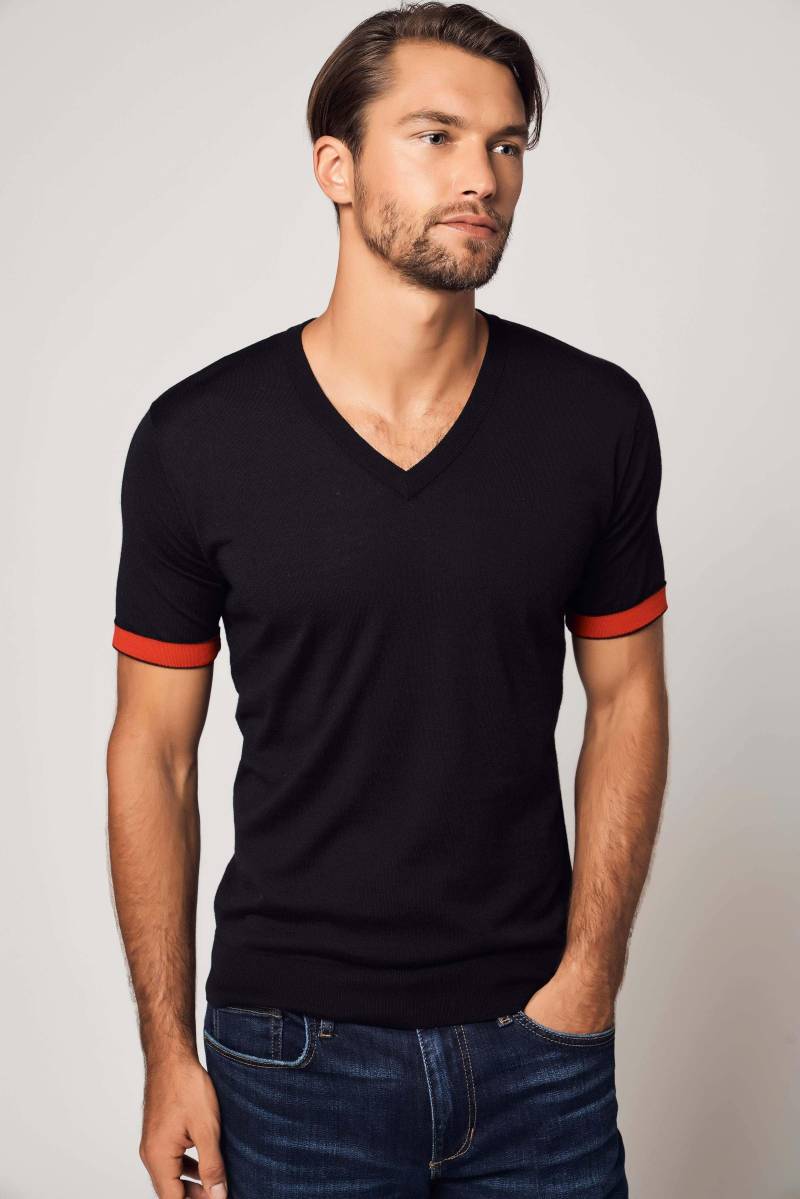 Gestreiftes Kurzarm-kaschmir-t-shirt Herren Schwarz L von Bellemere New York