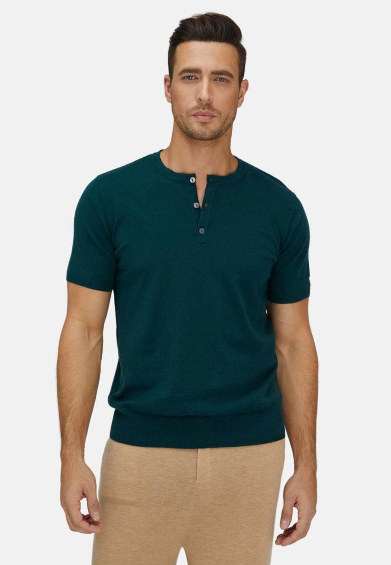 Short Trim Fit Henley Aus Baumwolle Und Kaschmir Herren Grün L von Bellemere New York