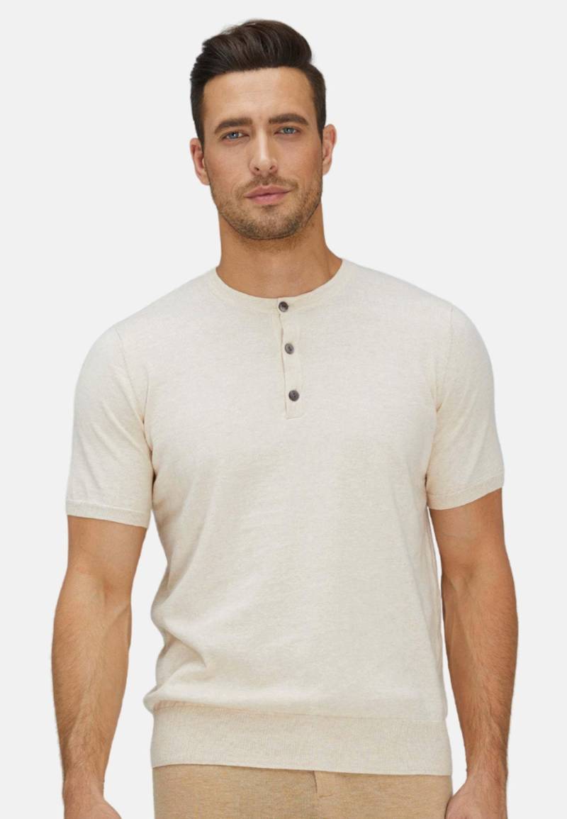 Short Trim Fit Henley Aus Baumwolle Und Kaschmir Herren Beige XL von Bellemere New York