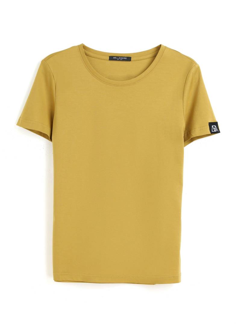 Grand T-shirt Aus Baumwolle Mit Rundhalsausschnitt, 160 G Damen Gold S von Bellemere New York