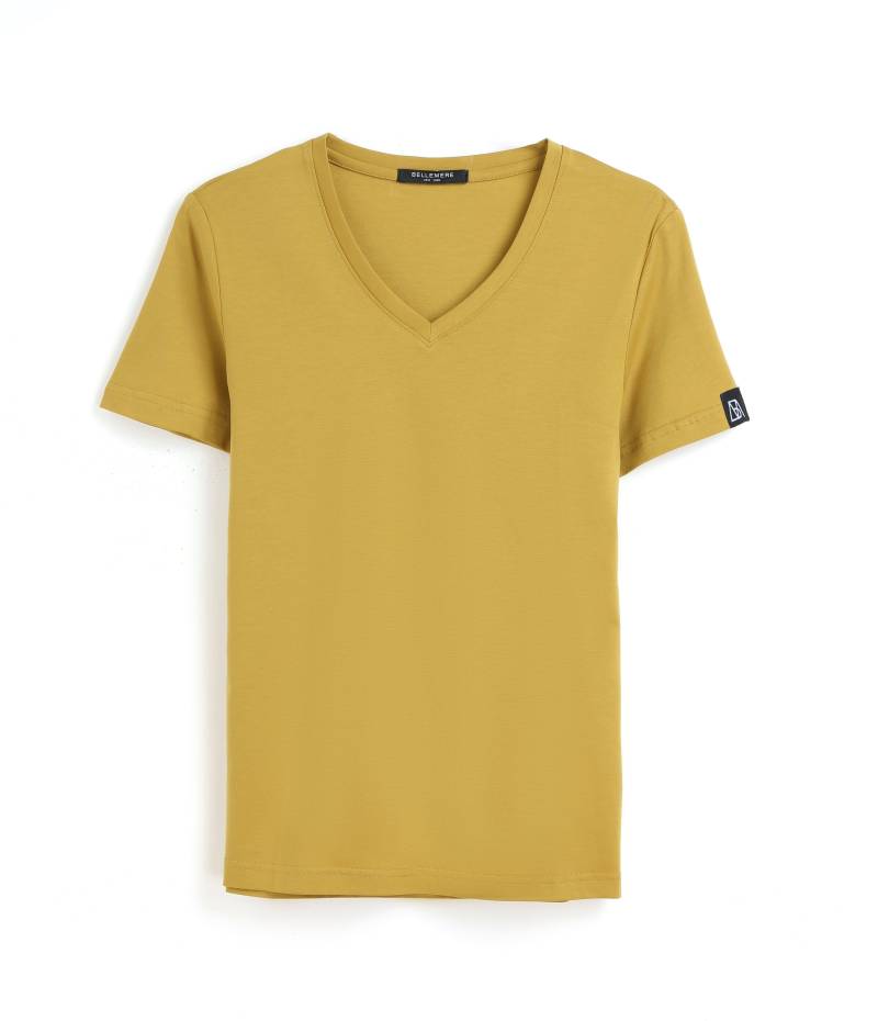 Grand T-shirt Aus Baumwolle Mit V-ausschnitt, 160 G Damen Gold L von Bellemere New York