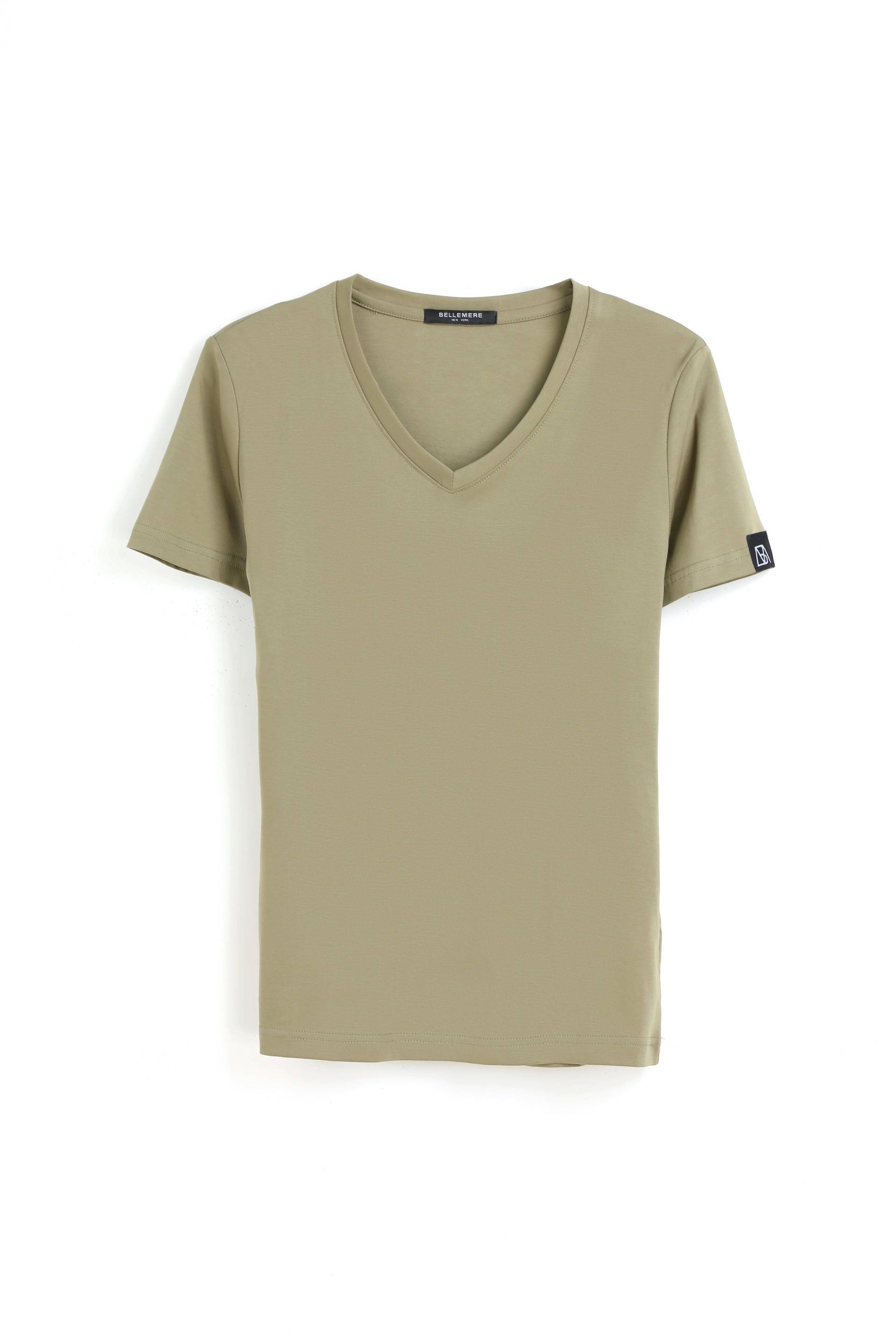 Grand T-shirt Aus Baumwolle Mit V-ausschnitt, 160 G Damen Khaki M von Bellemere New York