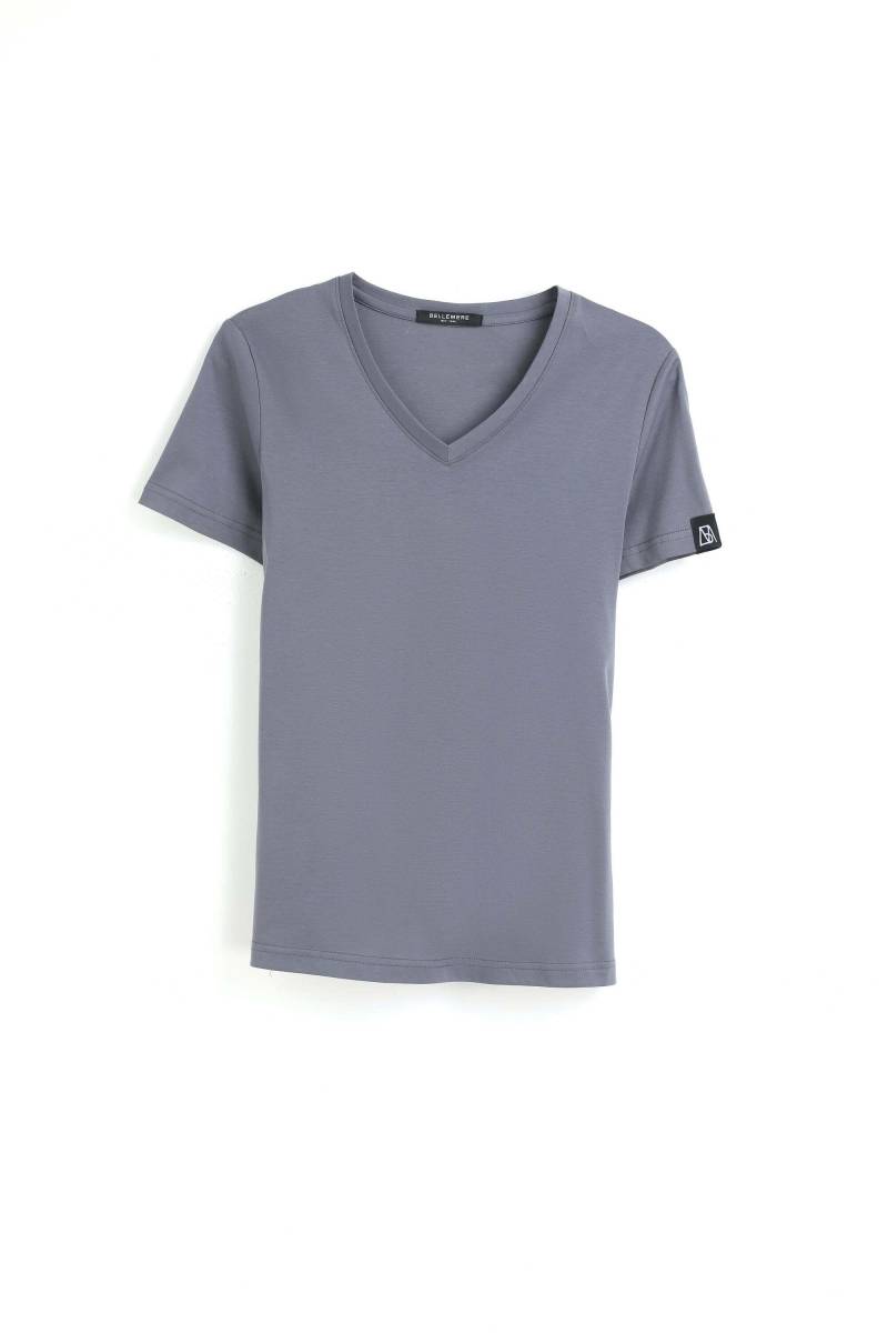 Grand T-shirt Aus Baumwolle Mit V-ausschnitt, 160 G Damen Taubengrau M von Bellemere New York