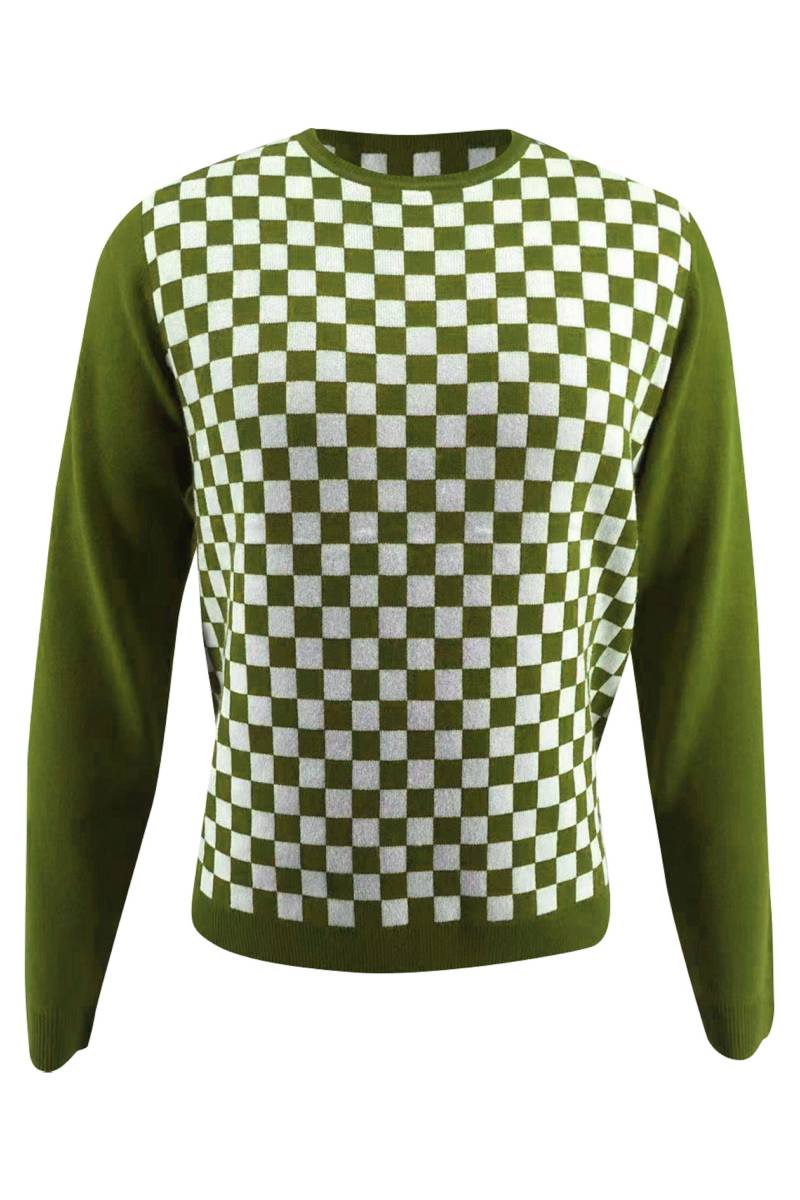 Kaschmir-merino-fantasy-pullover Mit Checker-print Herren Limettengrün S von Bellemere New York