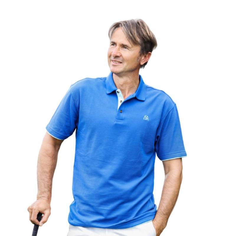 Lässiges Baumwollpolo Herren Blau Bedruckt XL von Bellemere New York