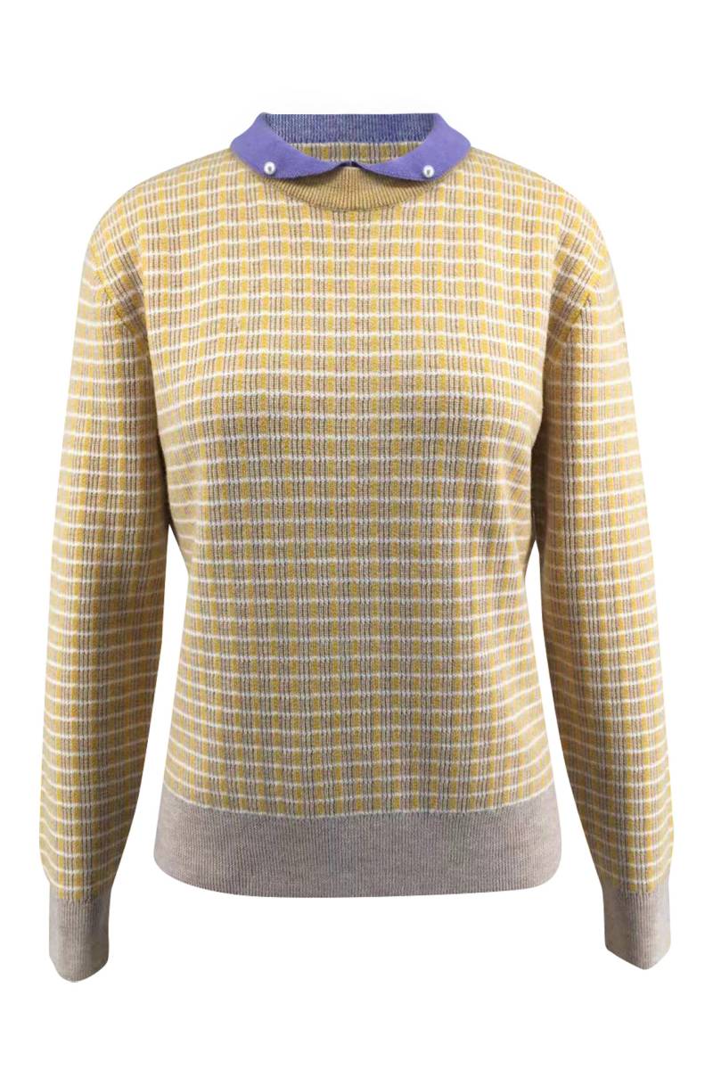 Merino-tweed-pullover Mit Perlen-polokragen Damen Gelb Bunt M von Bellemere New York