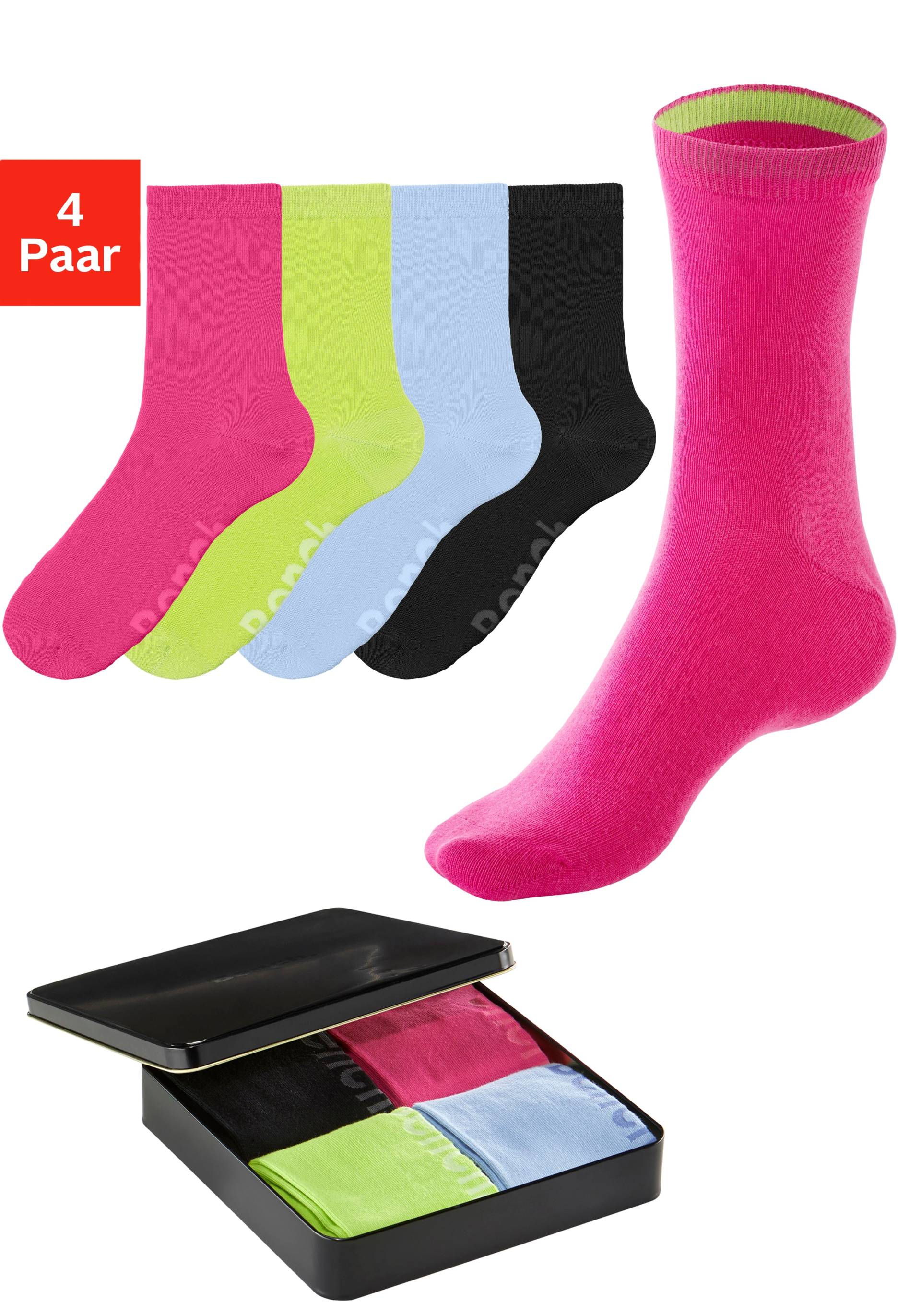 Bench. Basicsocken, (Dose, 4 Paar), mit farbigen Innenbündchen von Bench.