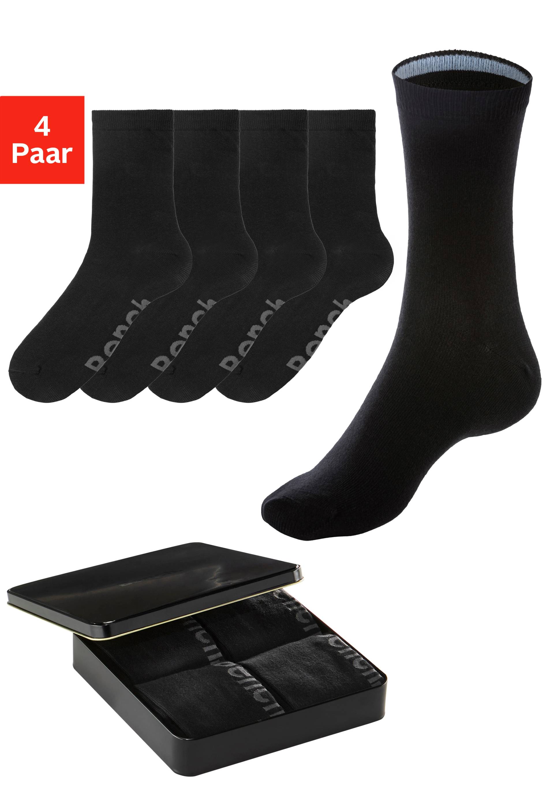 Bench. Basicsocken, (Dose, 4 Paar), mit farbigen Innenbündchen von Bench.