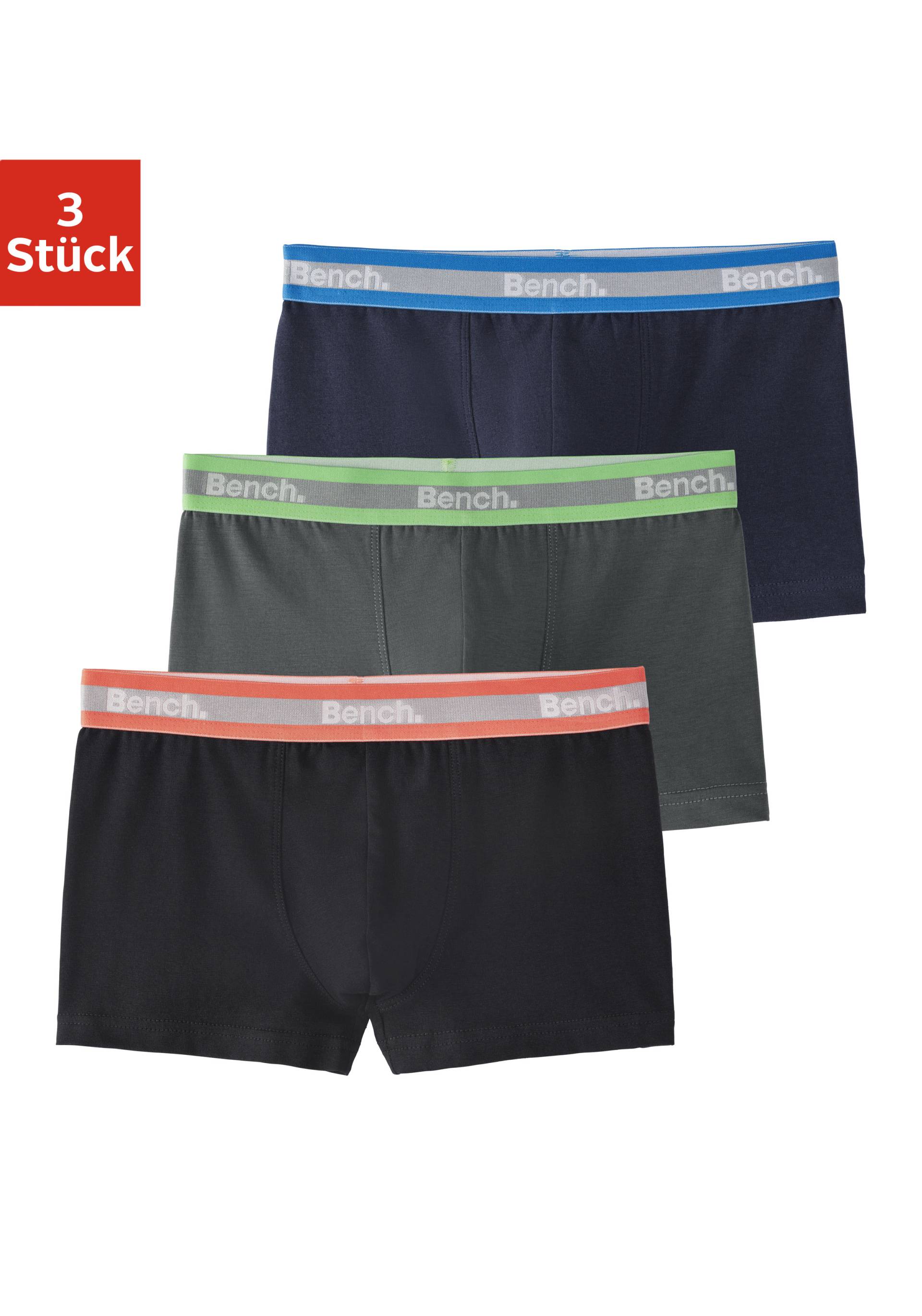 Bench. Boxer »Boxershorts für Jungen«, (Packung, 3 St.), unifarben mit neon Bündchen von Bench.