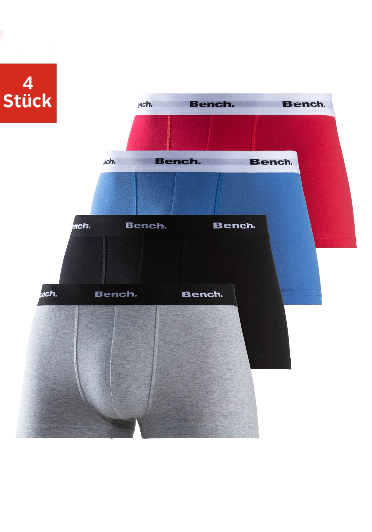 Bench. Hipster, (Packung, 4 St.), Boxershorts mit kontrastfarbenem Bund aus Baumwollmischung von Bench.